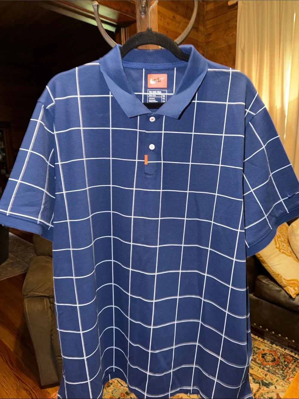 Nike Men’s Blue Polo with White Windowpane Grid
